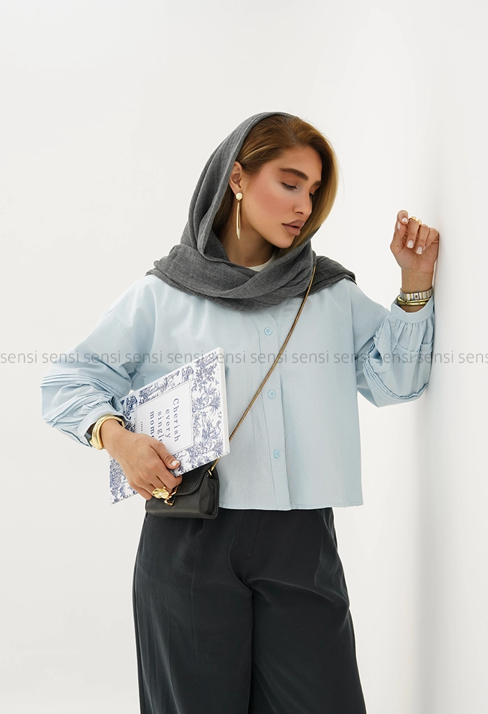 شومیز لینن آستین کرکره کد1005358